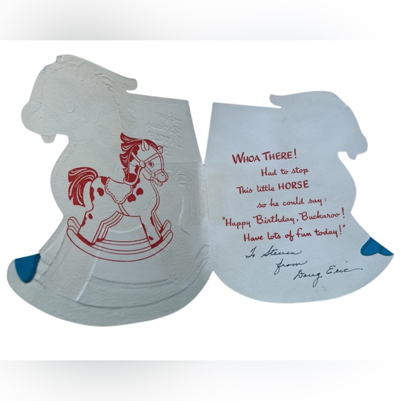 Vintage 1950’s Colorful Rocking Horse Birthday Card “Happy Birthday, Little Boy” - Picture 2 of 6